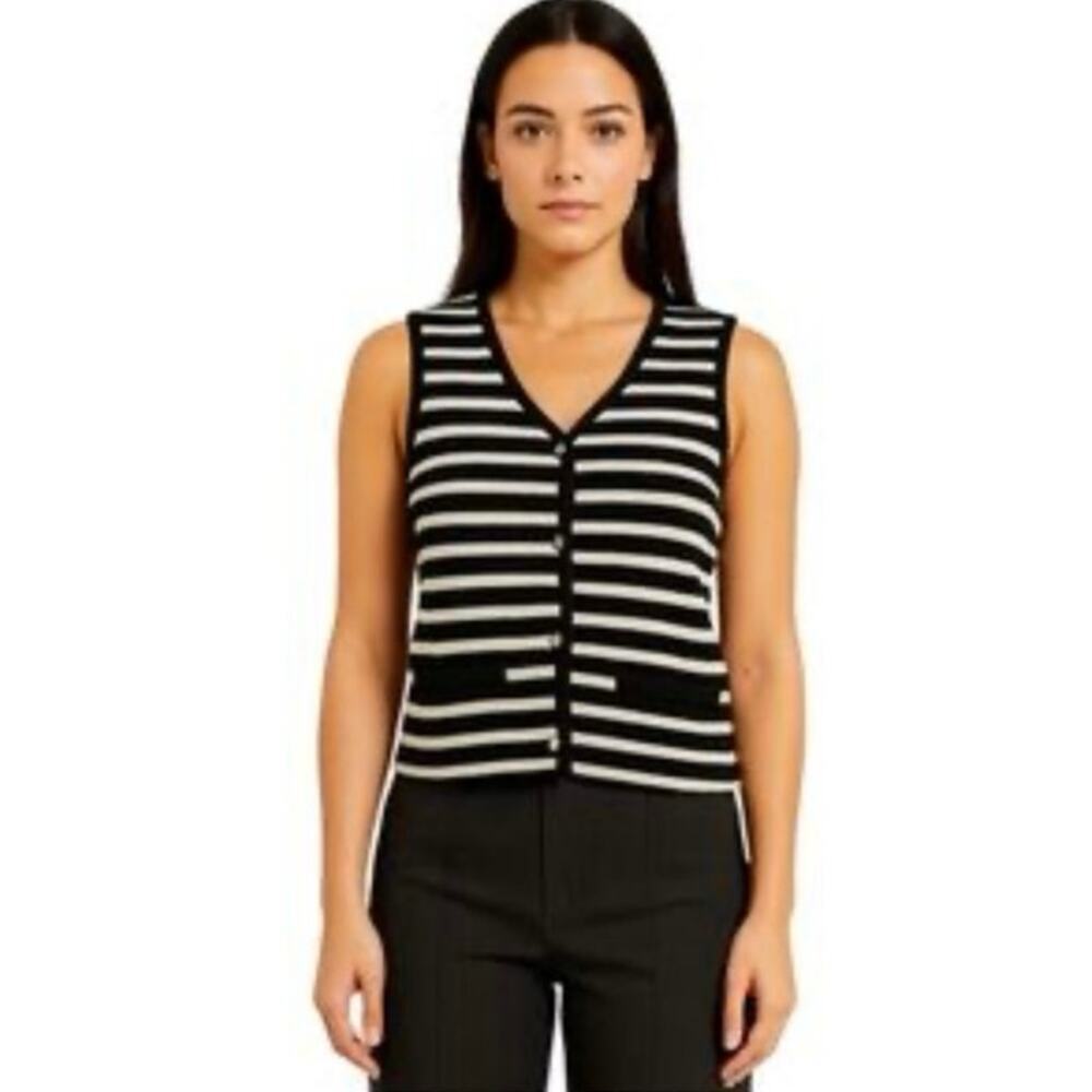 Bailey 44 Black White Striped Sleeveless Knit Sweater Vest XL  Modern Preppy